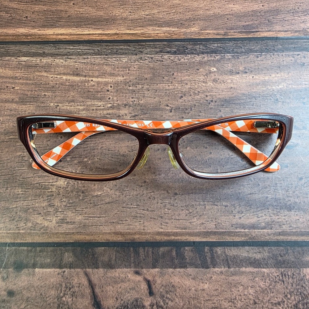 Kate Spade New York Janene 0X90 Brown Orange‎ Gingham Cat Eye Eyeglass 53-17-135 - Picture 7 of 10